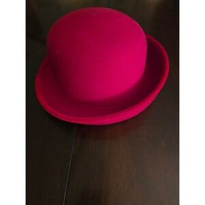 Amanda Smith Red Felt Bowler Hat Rounded Crown Upturned Brim Vintage Style